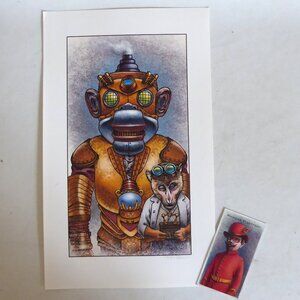 NEW STEAMPUNK MONKEY CONTROLLING ROBOT SIGNED ARTWORK PRINT BY CHET PHILLIPS